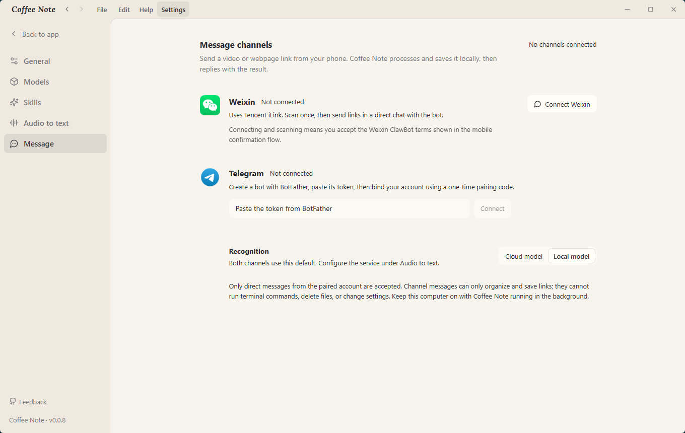 TierNote message channels